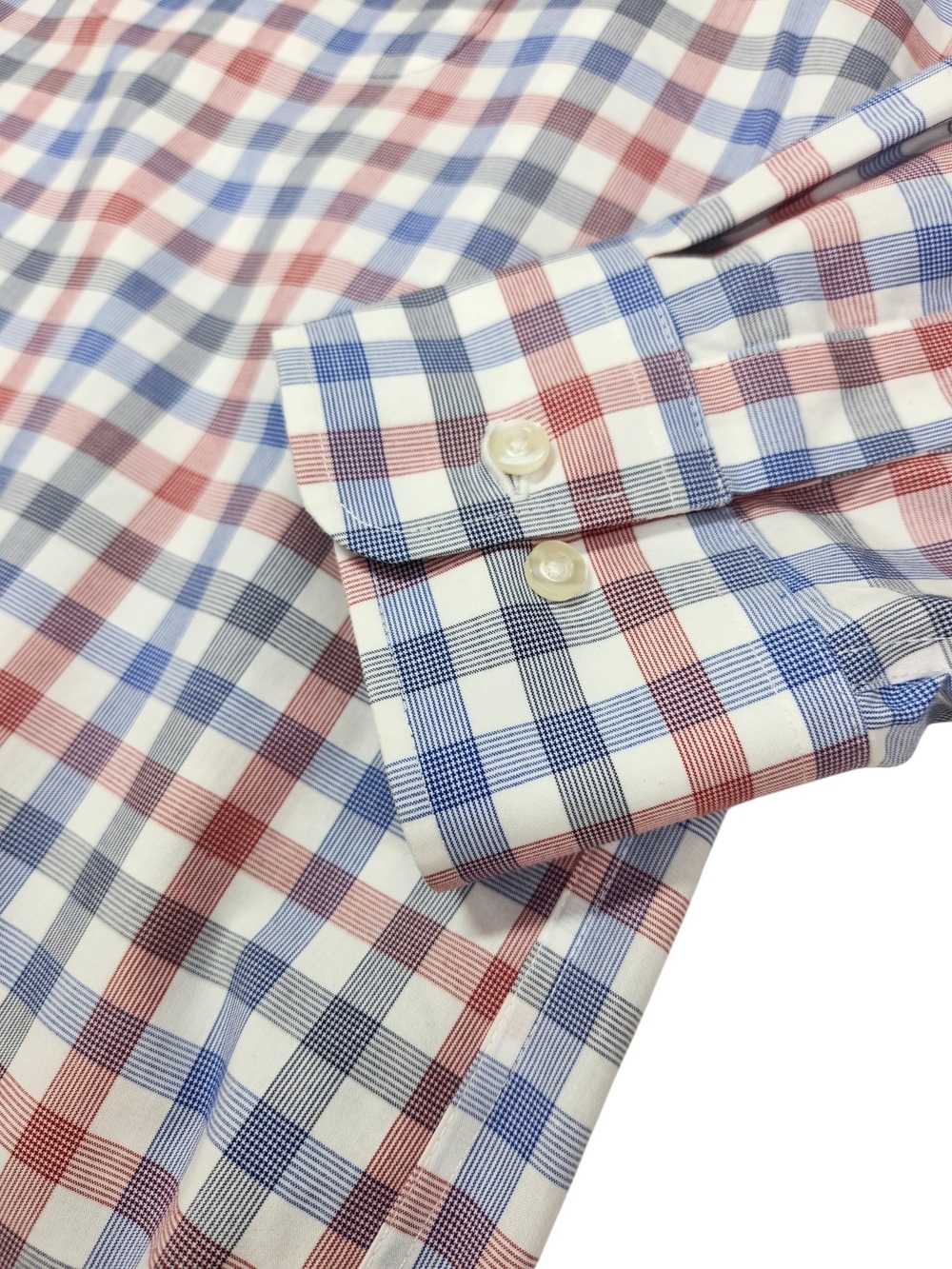 Tommy Hilfiger Mens 17 34/35 Plaid Button Down Shirt Regular Fit Red White Blue - Picture 9 of 16